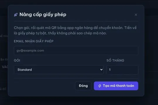 Cửa sổ Nâng cấp giấy phép